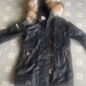SAM black coated coat with detachable hood